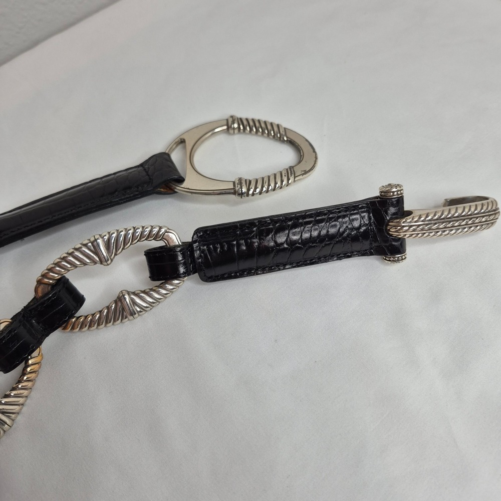 Vintage Brighton Black Croc Leather Silver Chain Link Belt Size 30 B30943 Rodeo - Picture 8 of 9